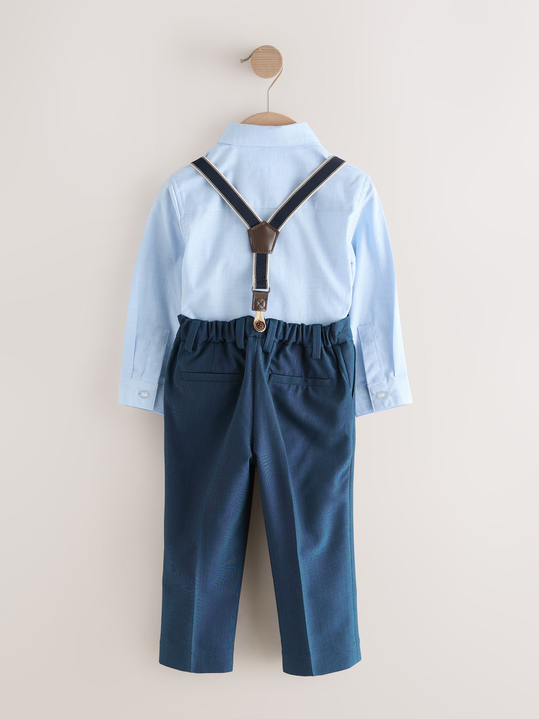 Blauw - Set van overhemd, broek, bretels en vlinderdas (3mnd-9jr)