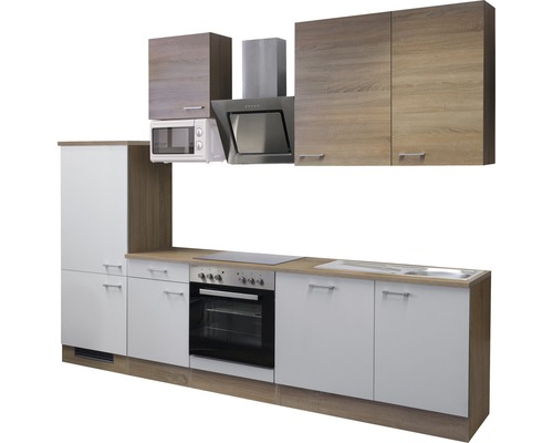Flex Well keukenblok met apparatuur Samoa 280 cm wit sonoma eiken mat gedemonteerde variant omkeerbaar 00009977