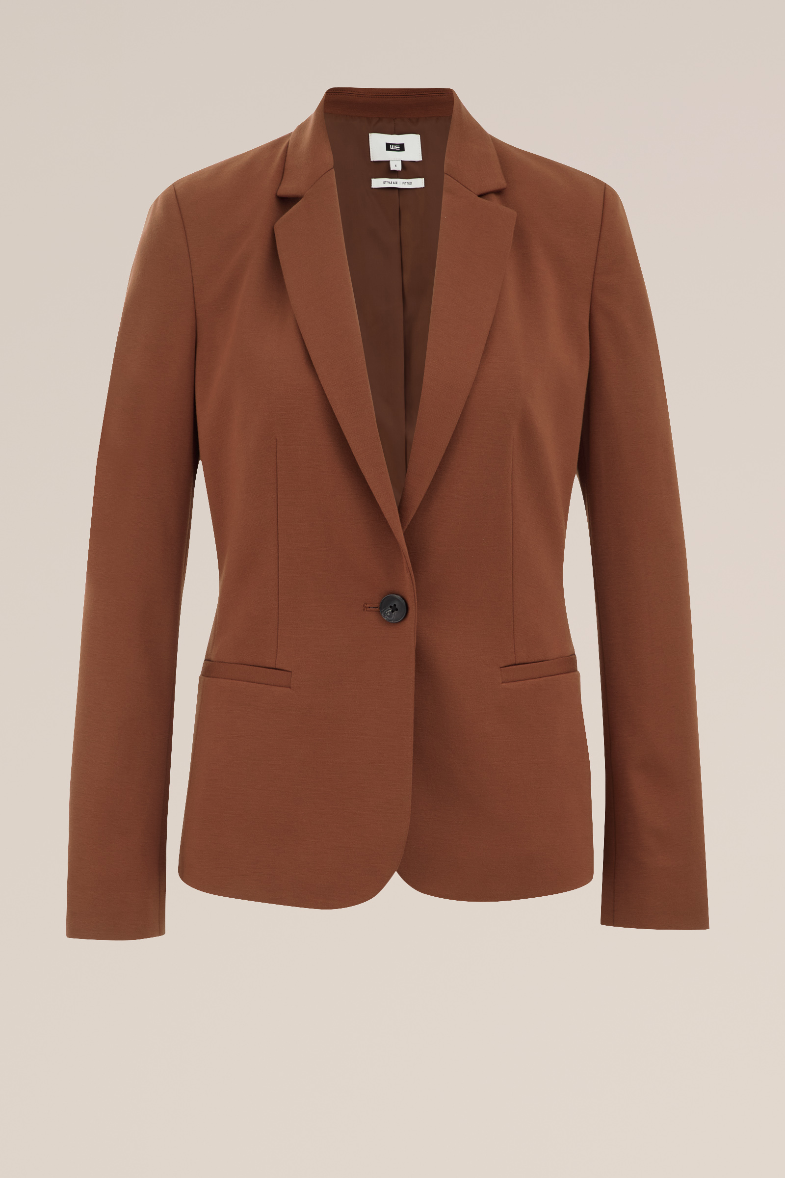 getailleerde jersey-stretch blazer WE Fashion Kaneelbruin