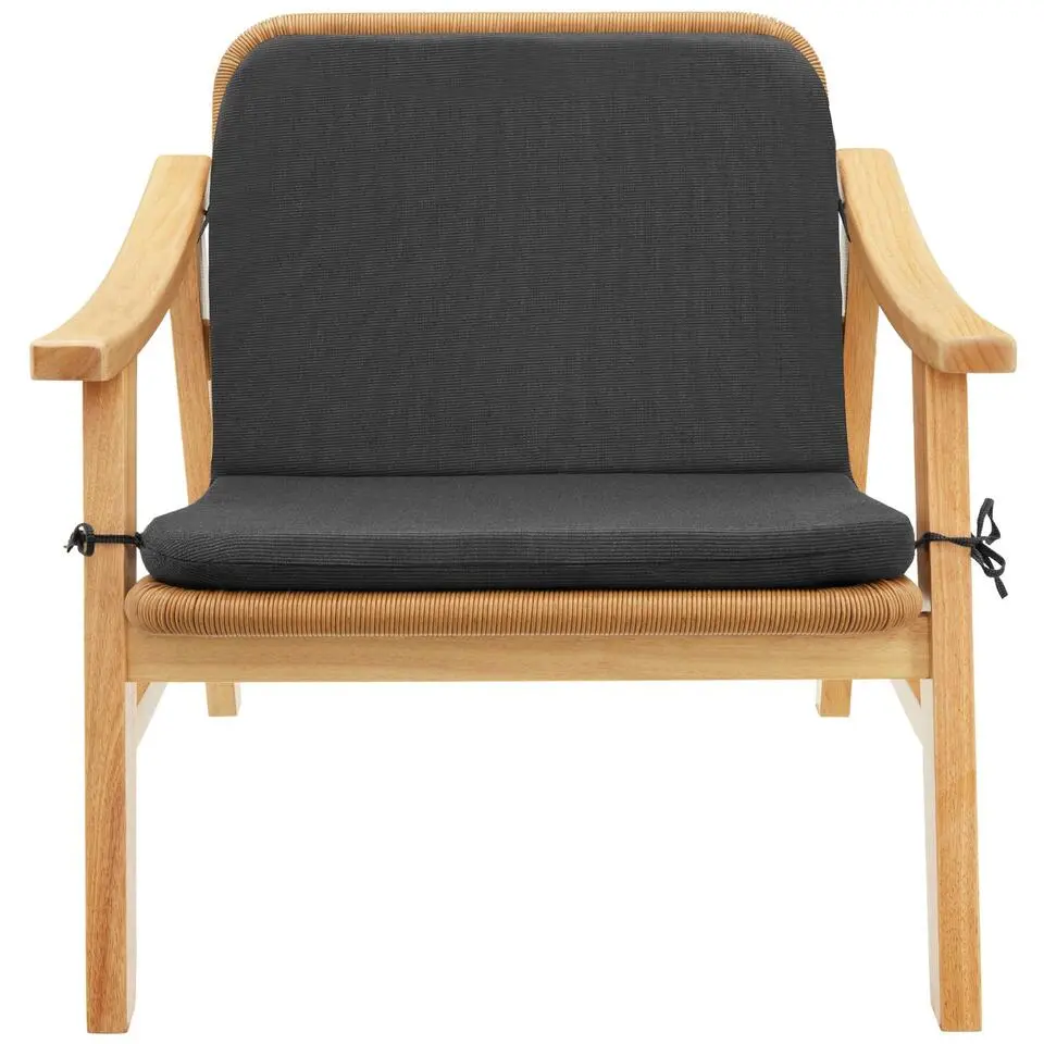 tectake - Wicker fauteuil Treviso, houten frame en kussen, Natuur