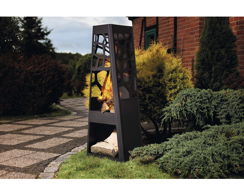 Metalen tuinhaard met opbergruimte dobar 48 x 30,5 x 124 cm staalplaat zwart brandwerend