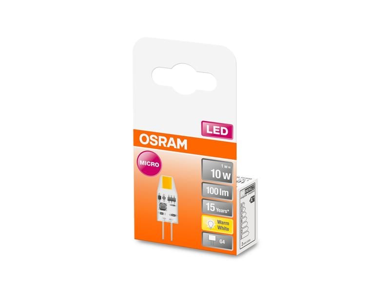 OSRAM Lampe Star Pin Micro 1W, G4 Warmweiss 12 V-Niedervolt-LED-Lampe mit Retrofit-Stecksockel