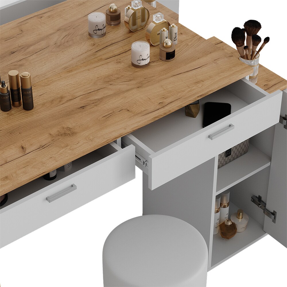 Vicco Schminktisch Regina Weiß Eiche 130 cm mit Hocker
