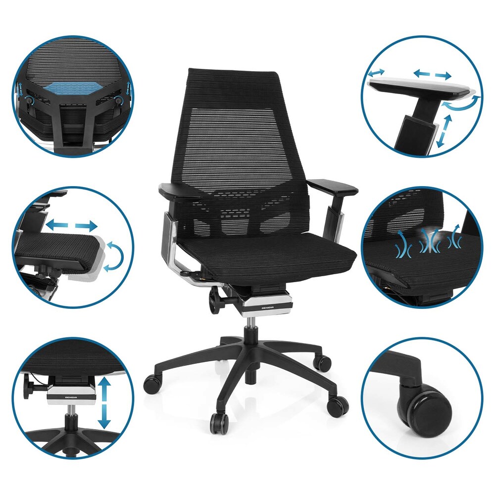 Profi Bürostuhl GENIDIA SMART BLACK CM Netzstoff mit Armlehnen hjh OFFICE