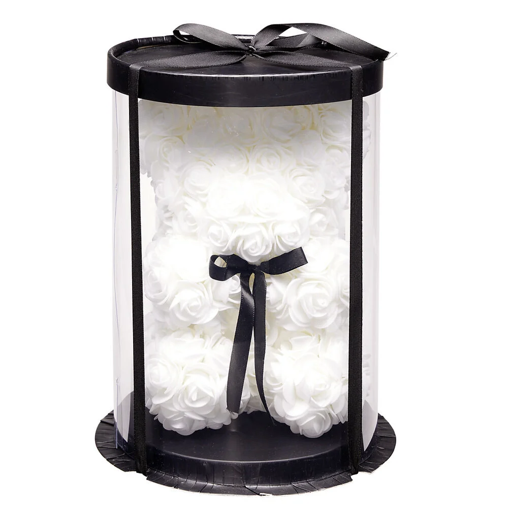 Ourson bouton de rose blanc 15x16xH23cm