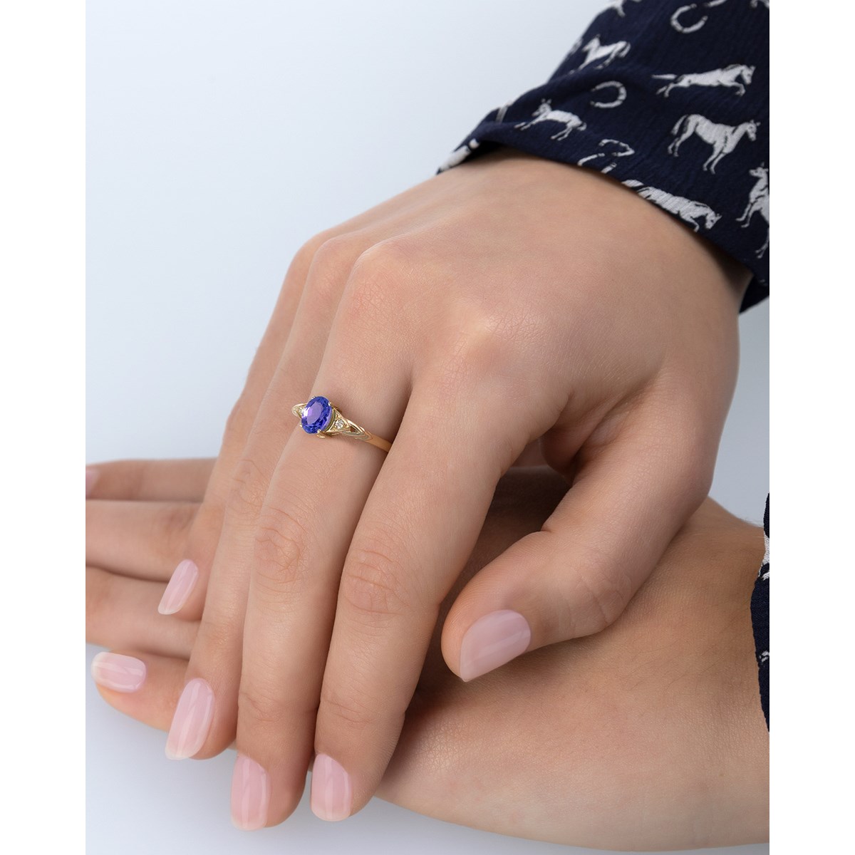 Bague ADEN Or 585 Jaune Tanzanite et diamants 2grs