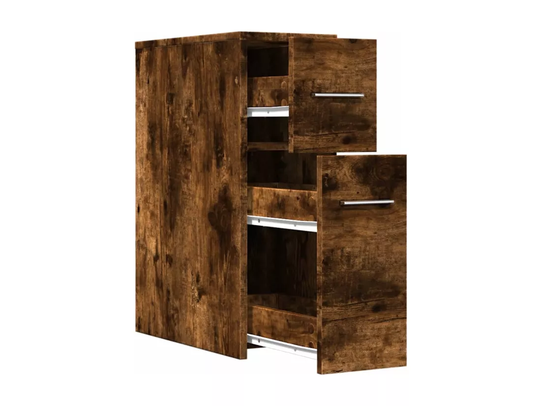 Armoire de salle de bain étroite avec roulettes chêne fumé