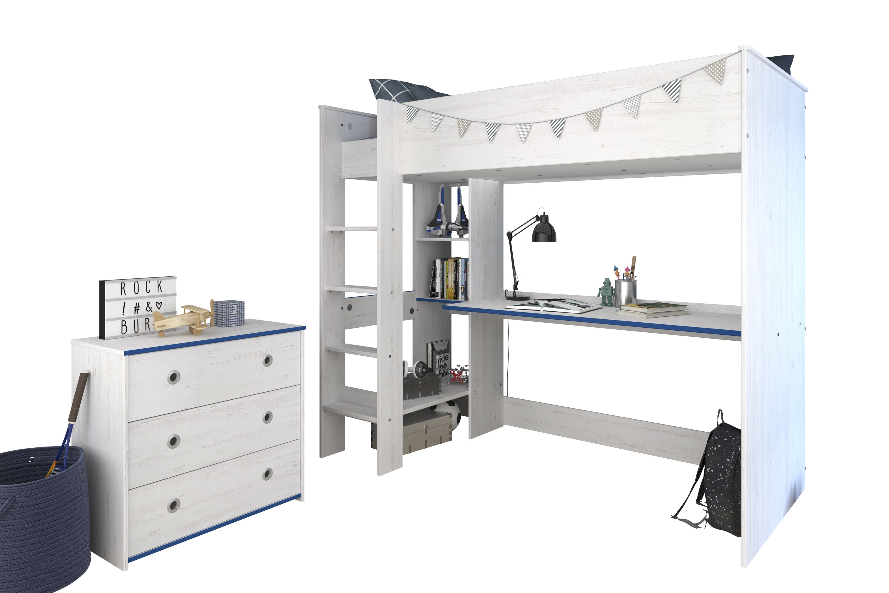 Parisot Hochbett extra hoch, mit Kommode, 