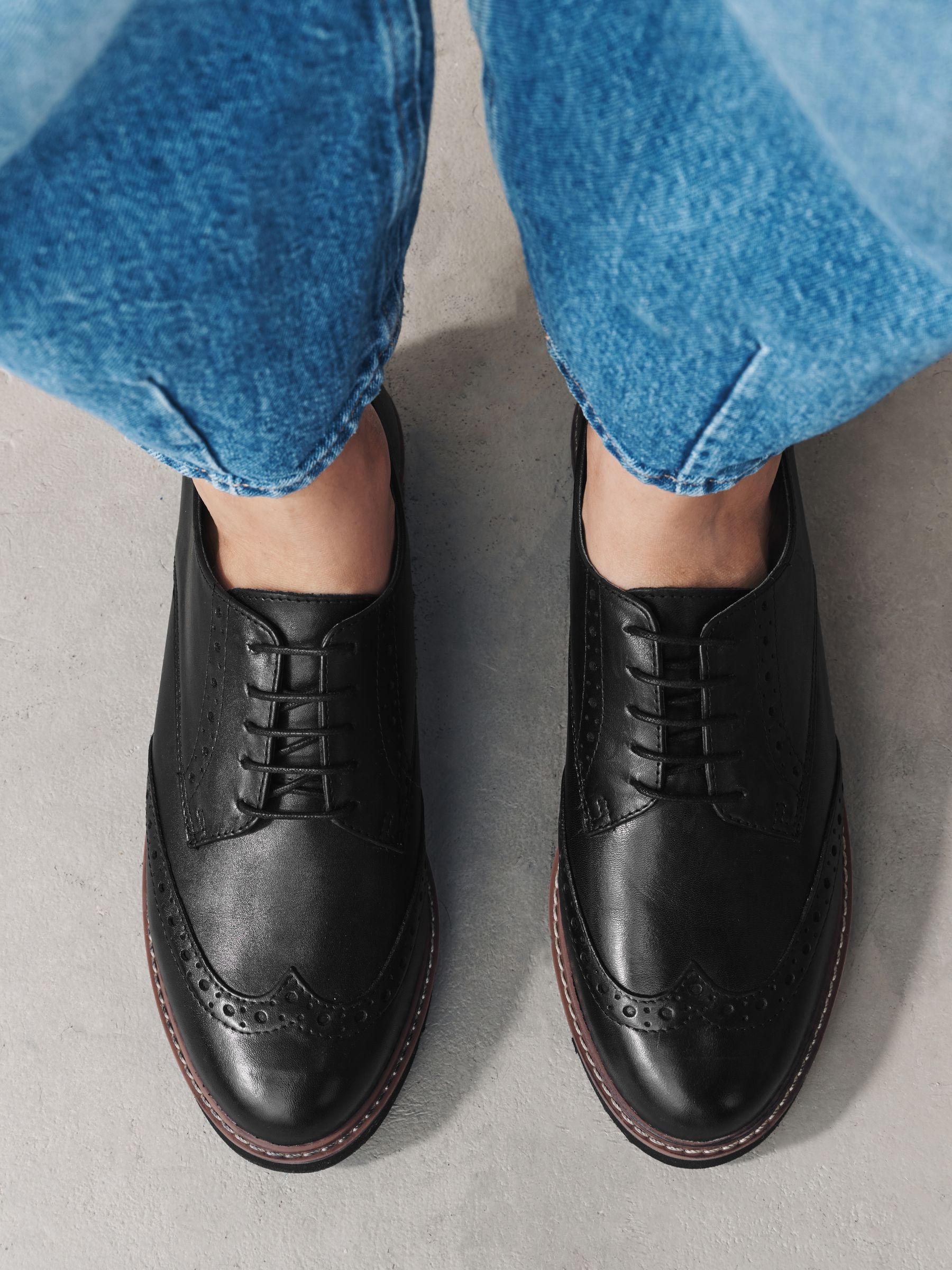 Zwart - Forever Comfort® Leather Brogue Detailing Chunky Sole Lace-Up Shoes