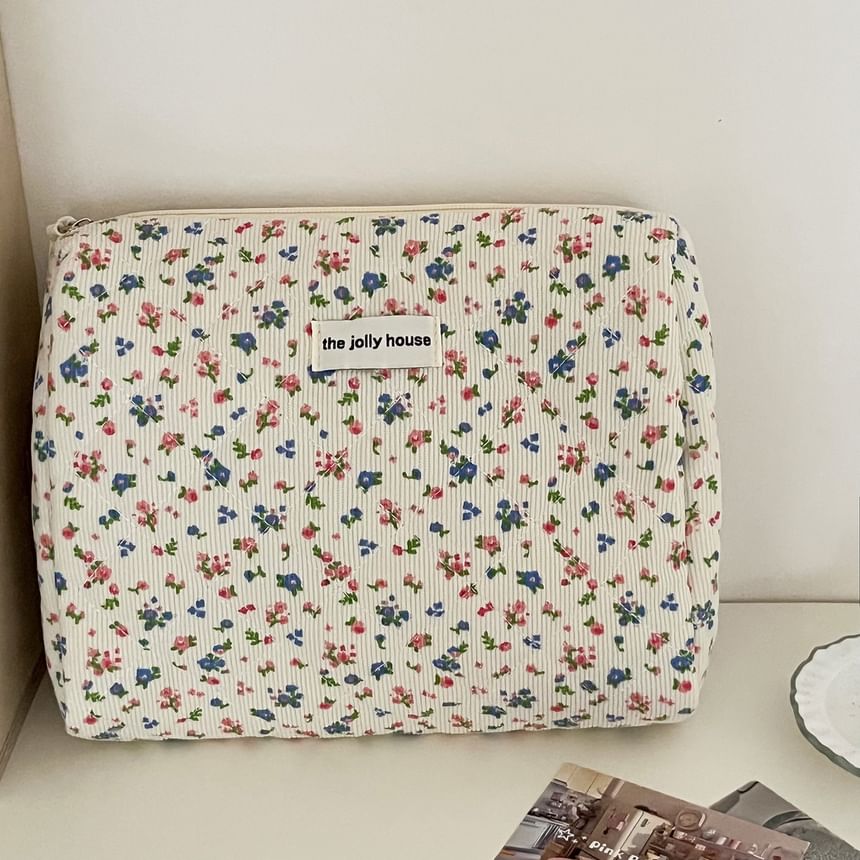 ZenlyHabit - Corduroy tasje met bloemenprint / make-uptasje / clutch