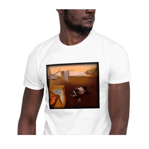 Camiseta masculina Mascochula, estampa moderna de Dali, personalizada com seu pet, branca
