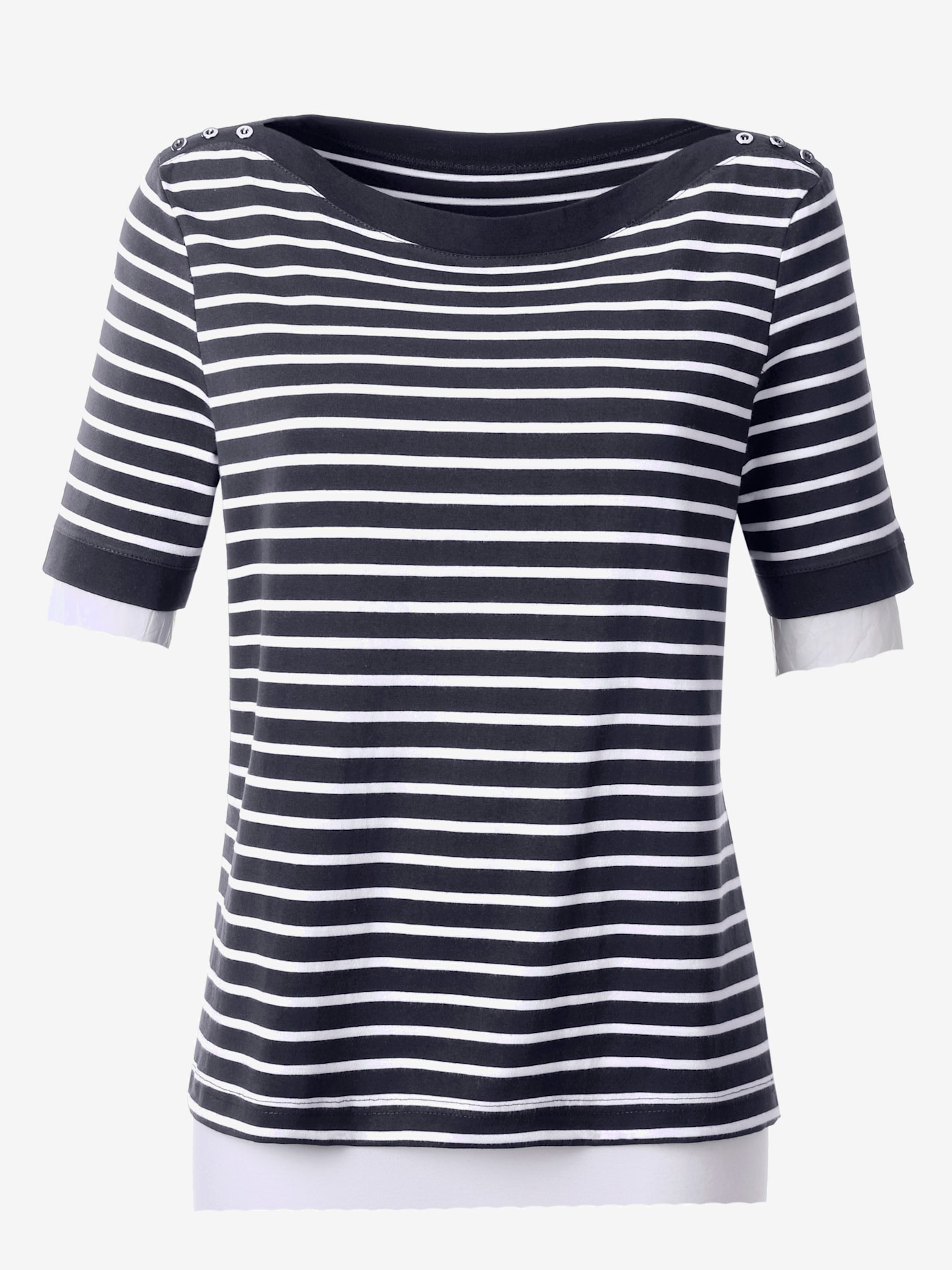 T-shirt à motifs rayures boutons sur les épaules