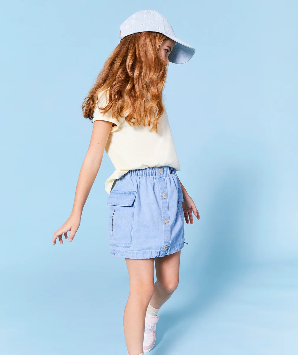 JUPE PARACHUTE FILLE EN DENIM LOW IMPACT AVEC POCHES CARGO