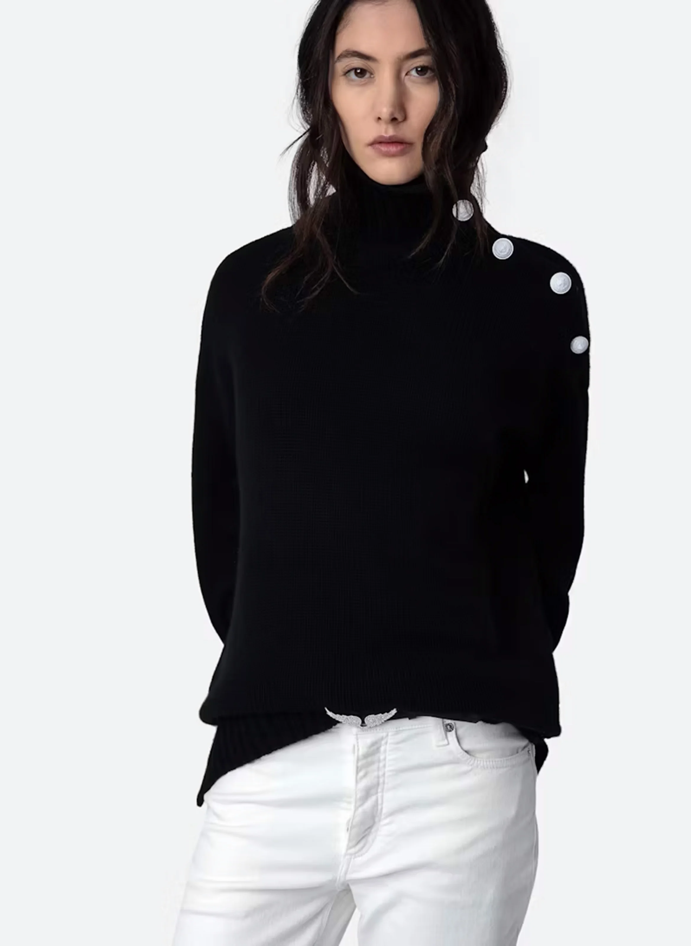 ALMA - Pull col roulé en cachemire | Noir