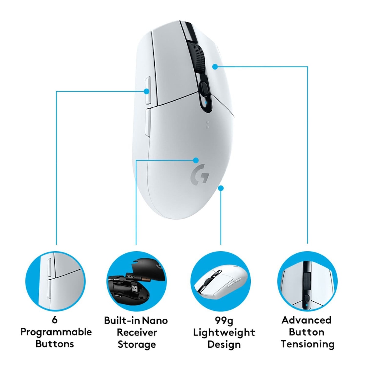 Logitech G305 trådløs gamingmus (hvit)