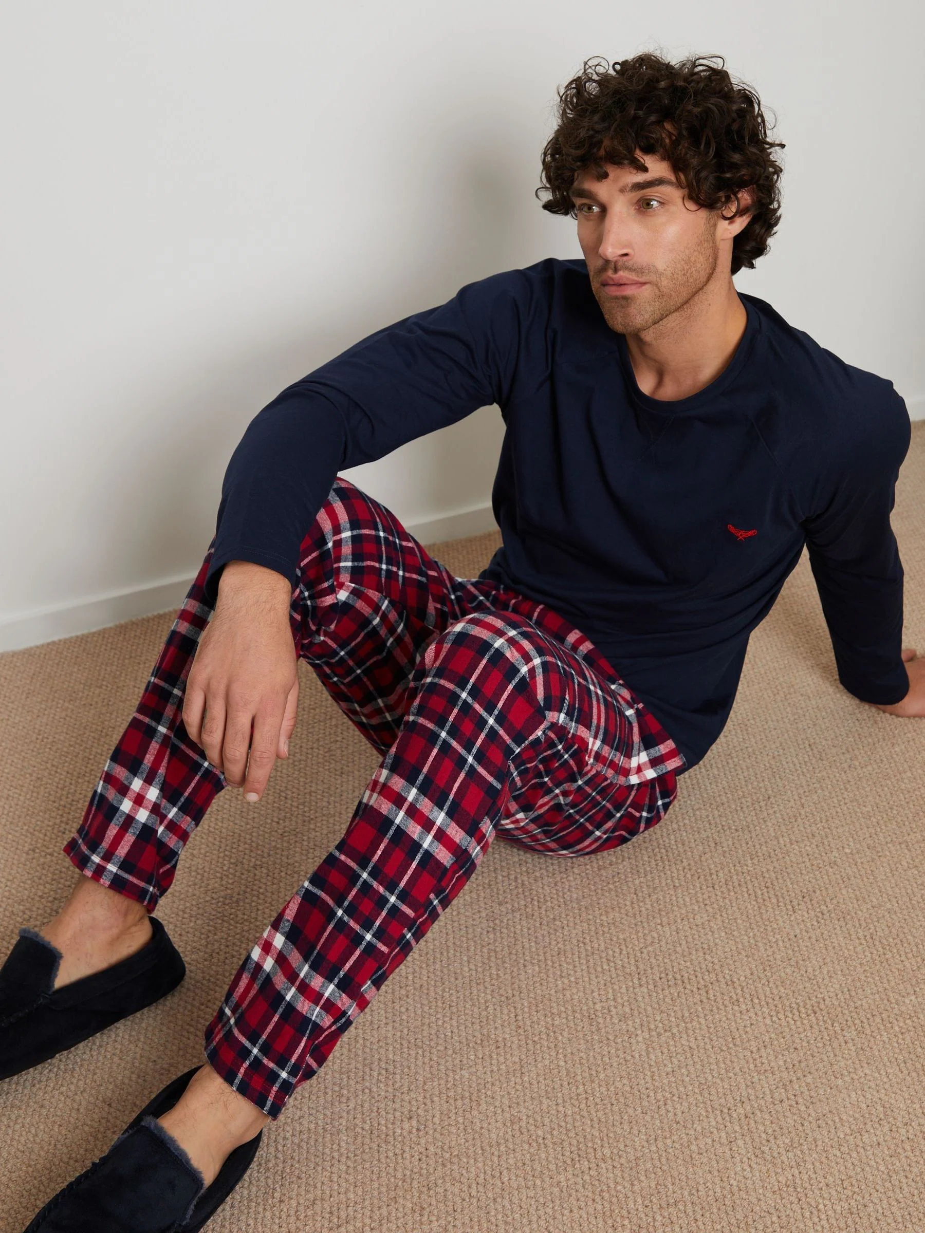 Donkerblauw - Threadbare - Pyjamaset van gemengde stoffen met lange mouwen