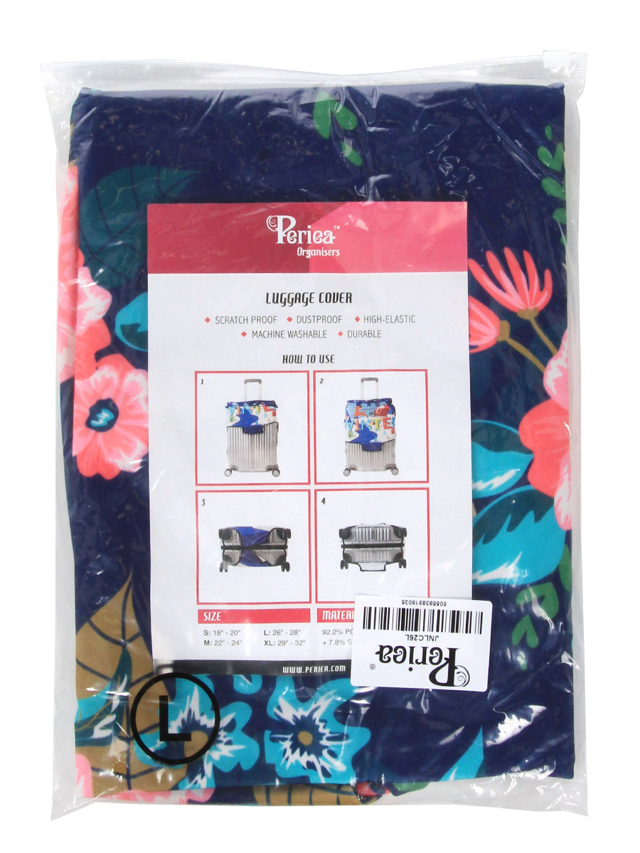 Housse de valise Periea Dark Blue with Flowers L