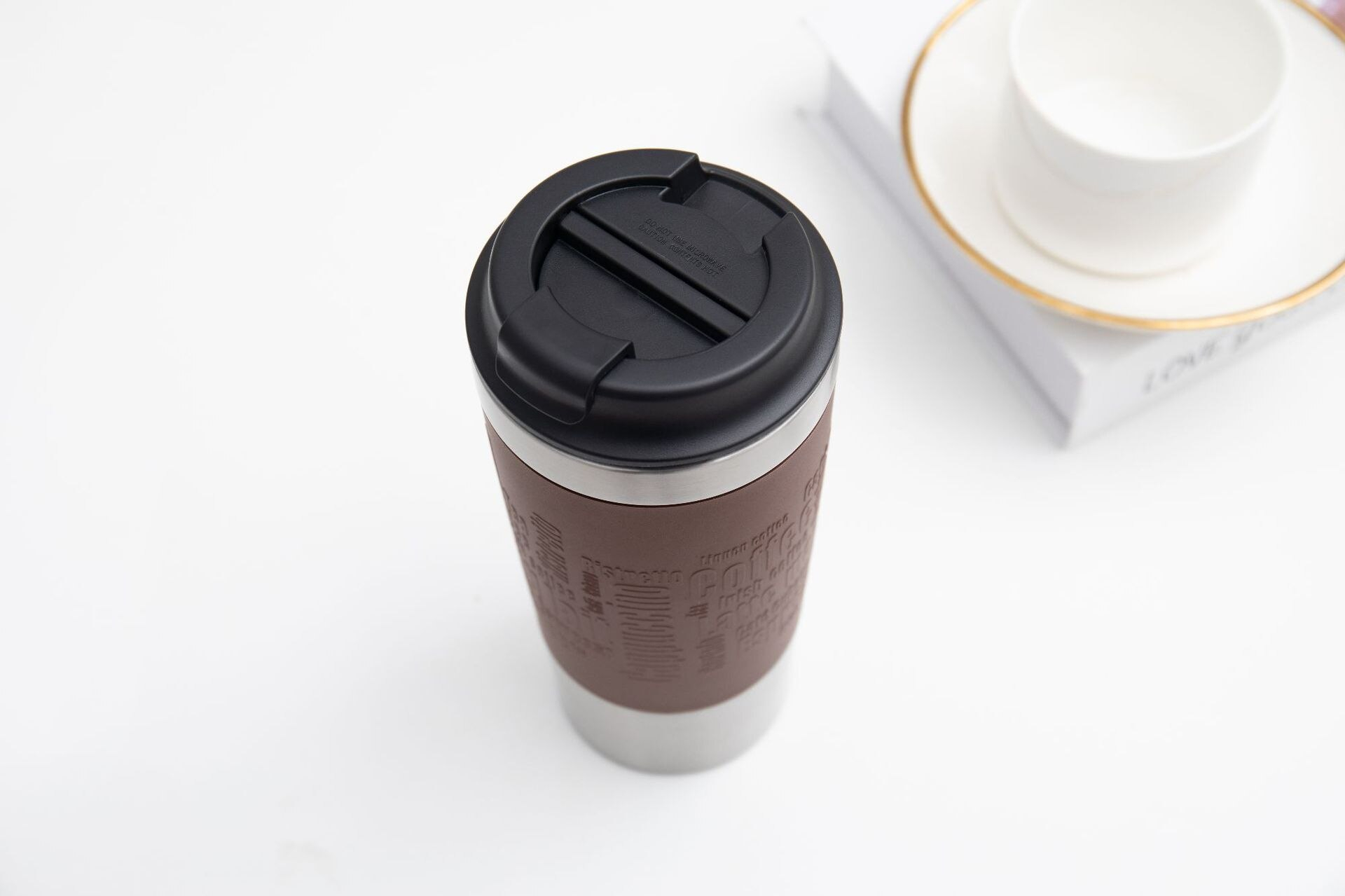 (450ml) Edelstahl Thermo Kaffee Becher Thermoskanne Rutschfester Vakuum Behälter - Schwarz