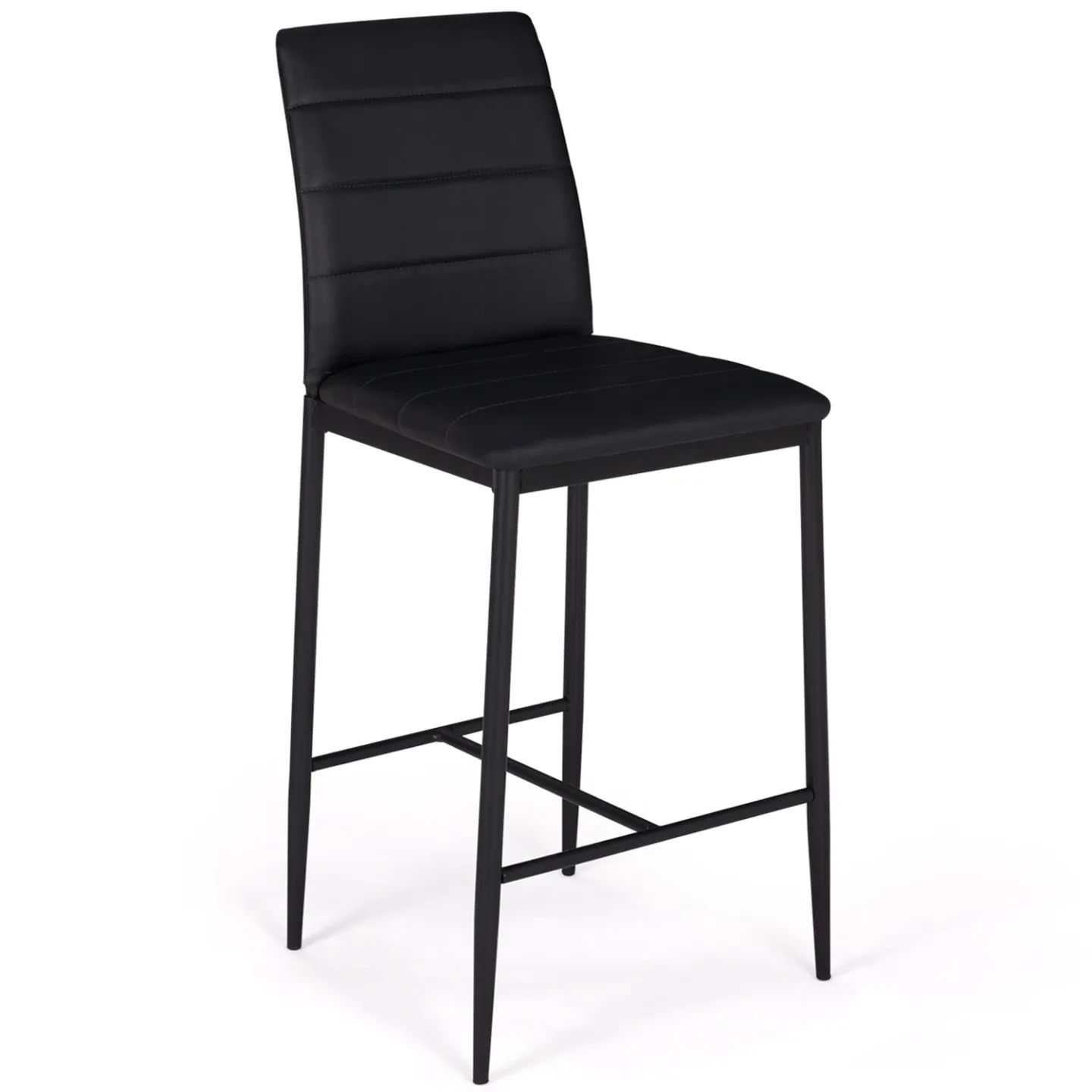Lot de 4 tabourets ROMANE en PVC noir design contemporain chaises de bar rembourrées