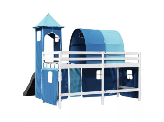 Lit mezzanine enfants avec tour bleu 90x200 cm bois pin massif