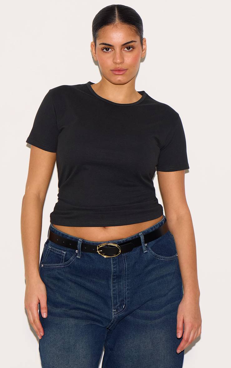 Noir Délavé T-shirt Premium En Coton À Manches Courtes Plus Basic