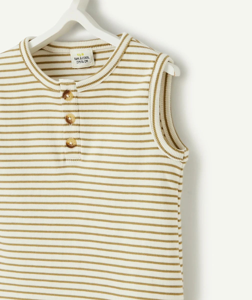 T-SHIRT COTTELÉ BÉBÉ GARÇON EN COTON BIO STYLE MARINIÈRE BLANC ET VERT