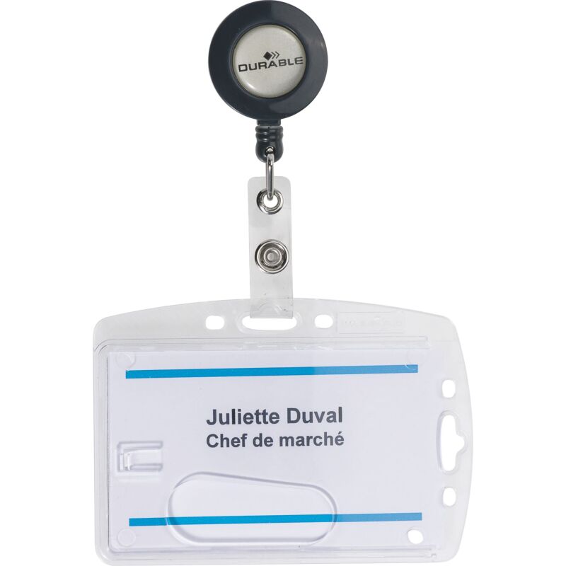 Badge rigide Durable avec enrouleur 54 x 85 mm pour 1 carte - Boîte de 10