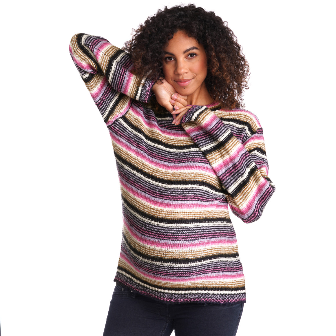 Gina Mama Damen Umstands-Strickpullover mit Streifen beere / dunkelblau / hellbraun