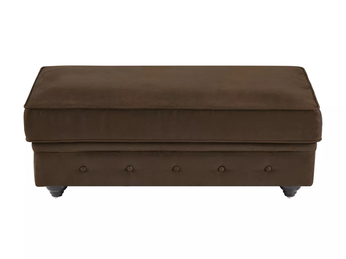 Pouf coffre de rangement en microfibre aspect cuir vieilli CHESTERFIELD