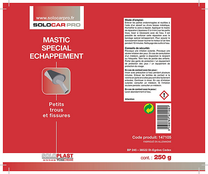 Mastic spécial echappement SolocarPro 250 g
