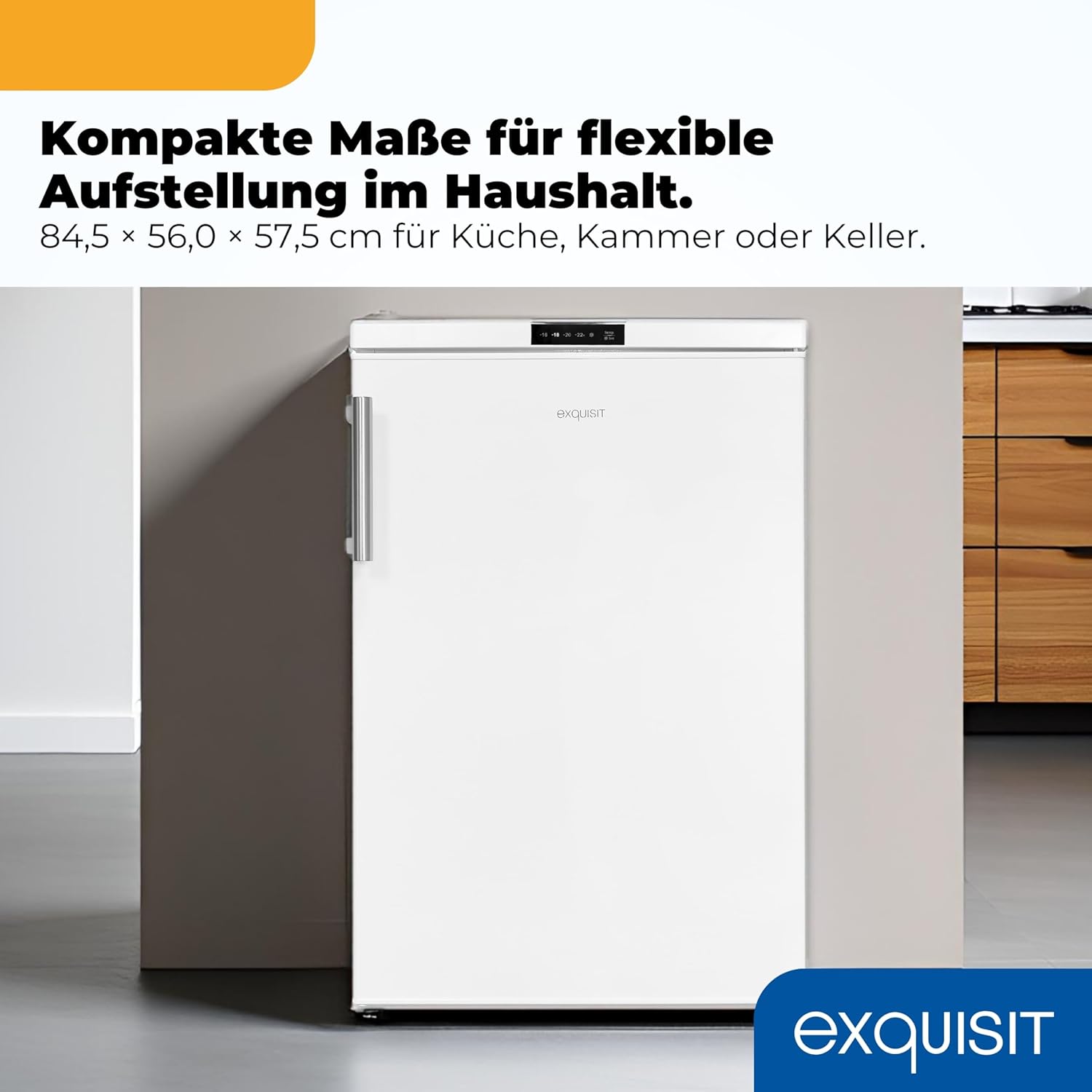 Exquisit Gefrierschrank | 85 l Nutzinhalt, Energieeffizienzklasse D, 38 dB(A) | kompakte Bauform, 4-Sterne-Gefrieren, elektronische Temperaturregelung, Schnellgefrieren | GS581-HE-010D weiss