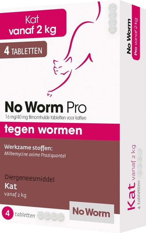 No Worm Pro Ontworming Tabletten Kat vanaf 2 kg 4 tabletten