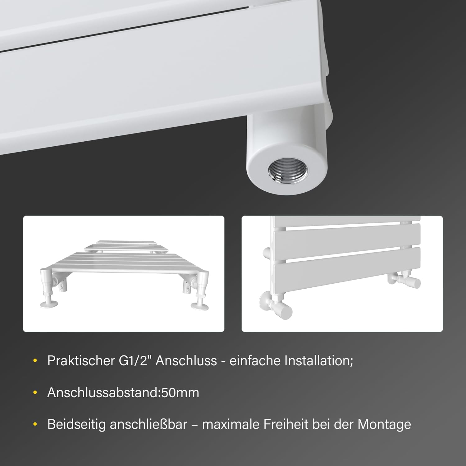 Badheizkörper Seitenanschluss 1200x500mm - Einfache Installation Handtuchhalter Heizkörper 600W, Handtuchwärmer Heizkörper für Badezimmer Innenausbau, Weiß