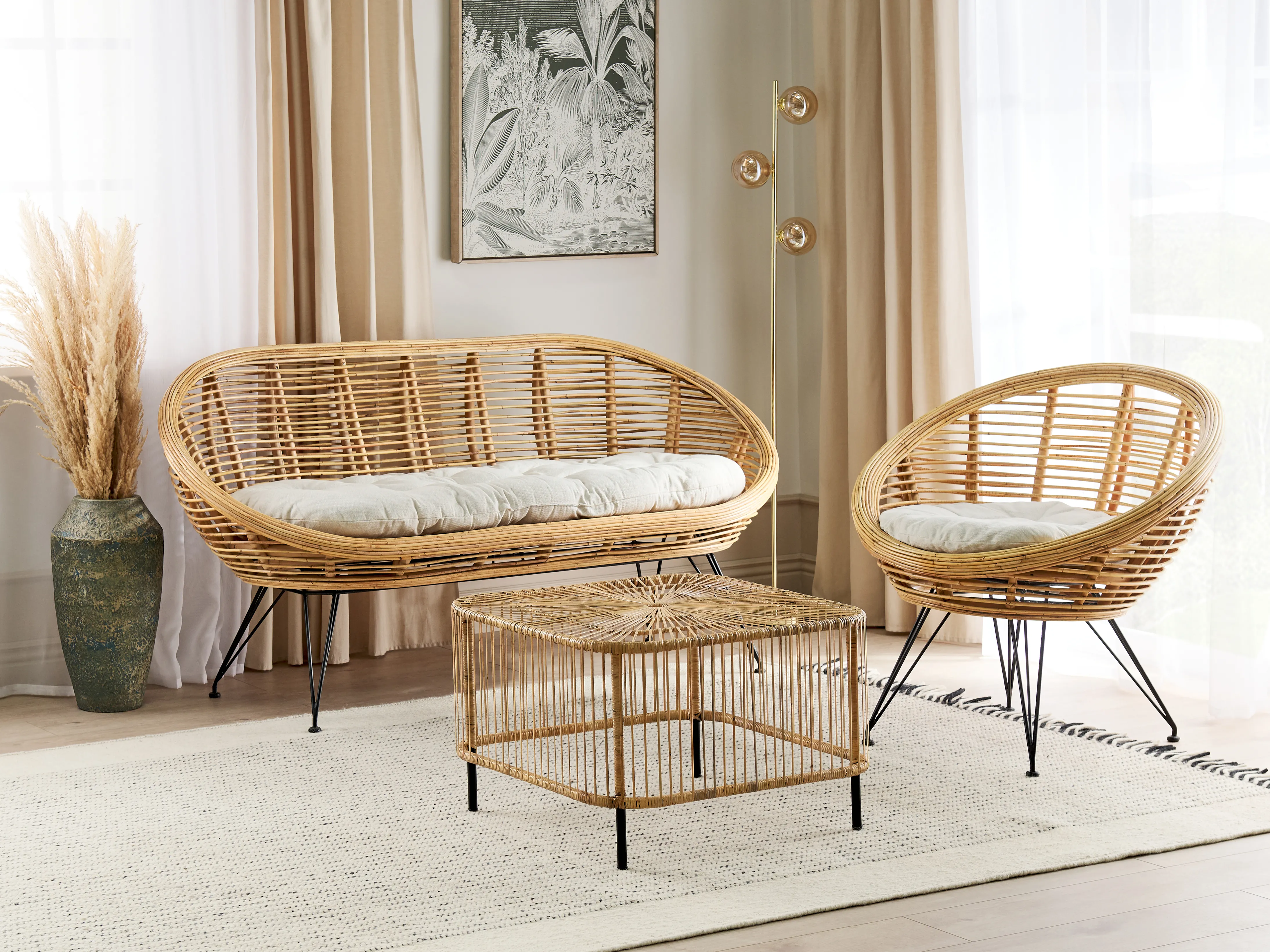 Loungeset met tafel 3-zits MARATEA/CESENATICO Rotan Natuurlijk