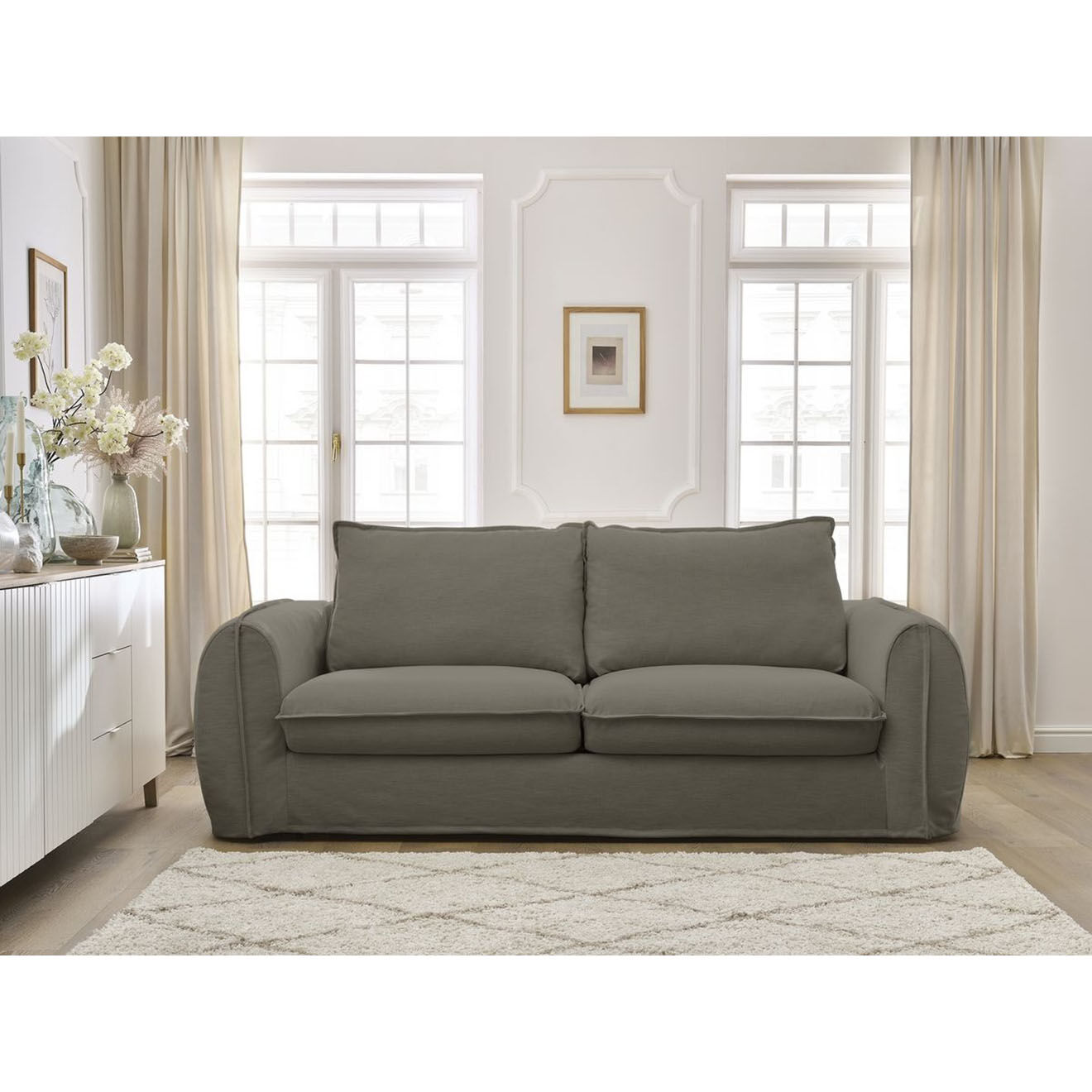 Bobochic Canapé droit convertible express 3 places Archimède 140 taupe - 216x106x93 cm