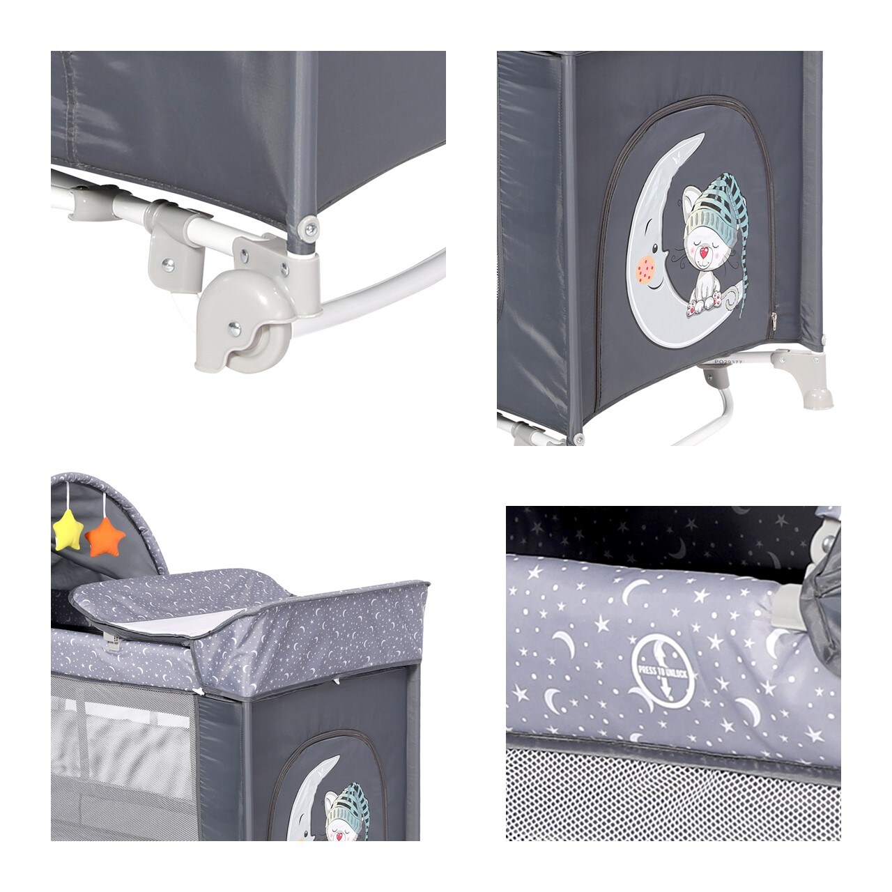 Lorelli Reisebett Moonlight zwei Ebenen, faltbar, Wickelauflage, Matratze, Räder braun
