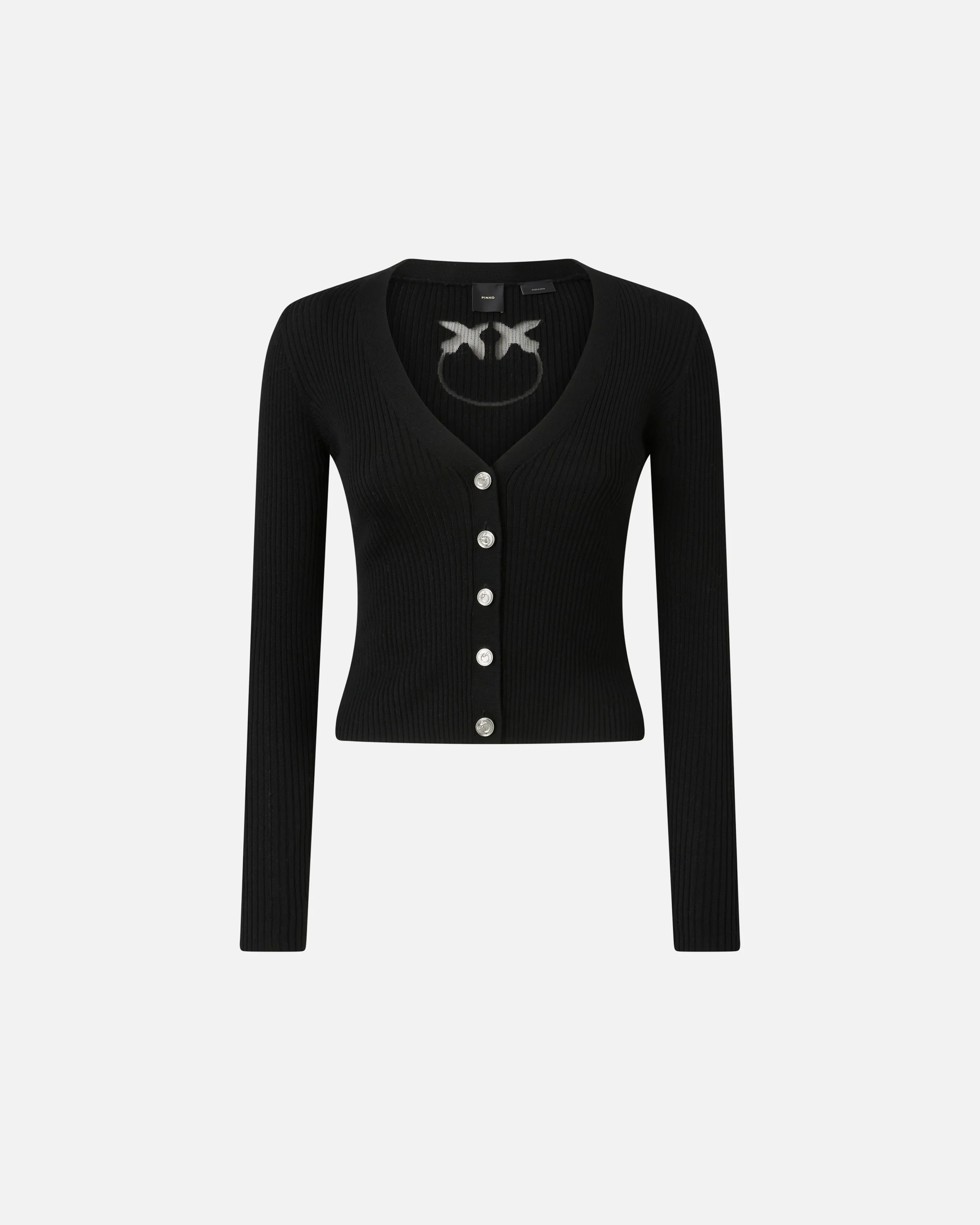 Cardigan côtelé ajusté avec logo en intarsia | Noir
