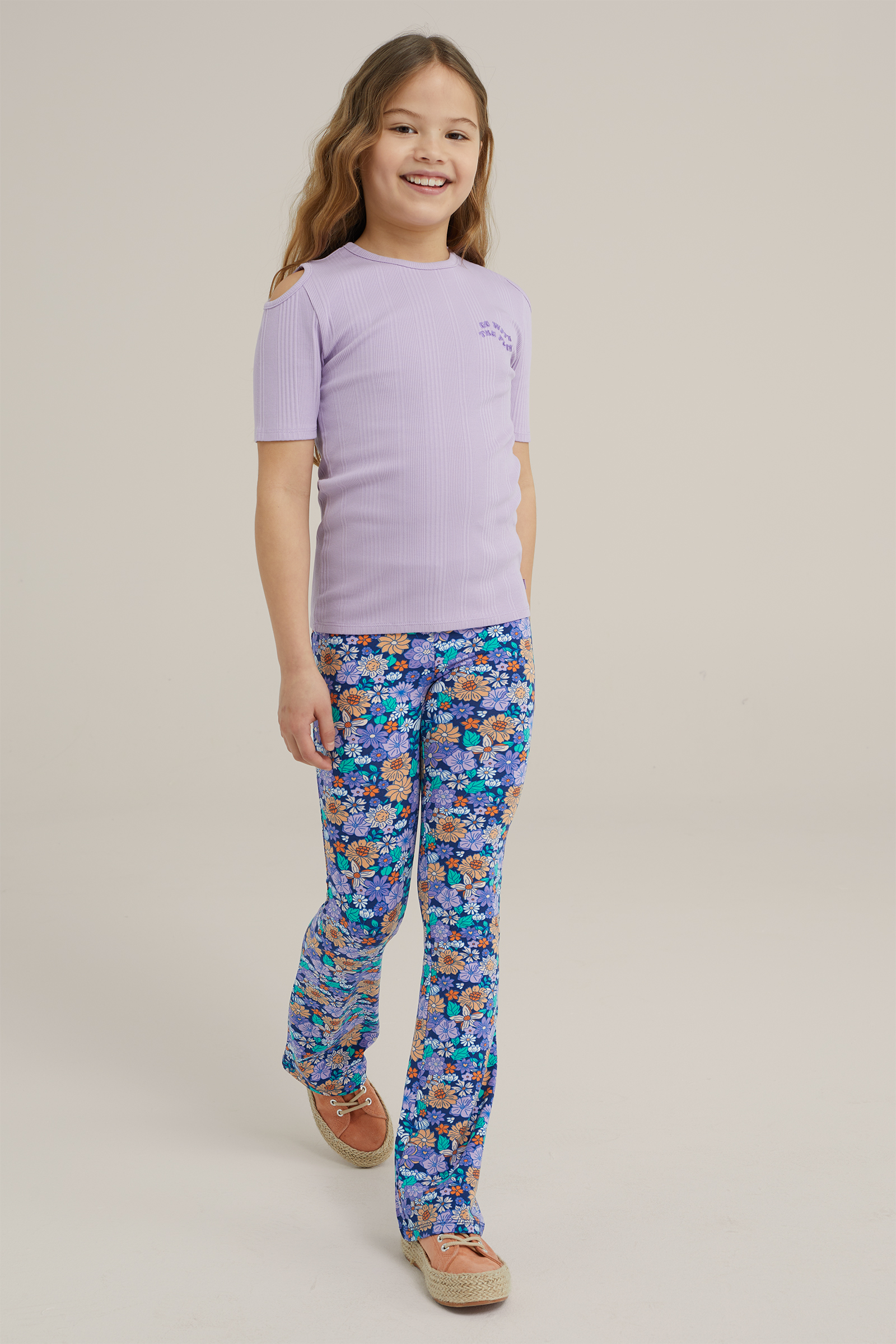 Meisjes T-shirt van ribstof WE Fashion Lila