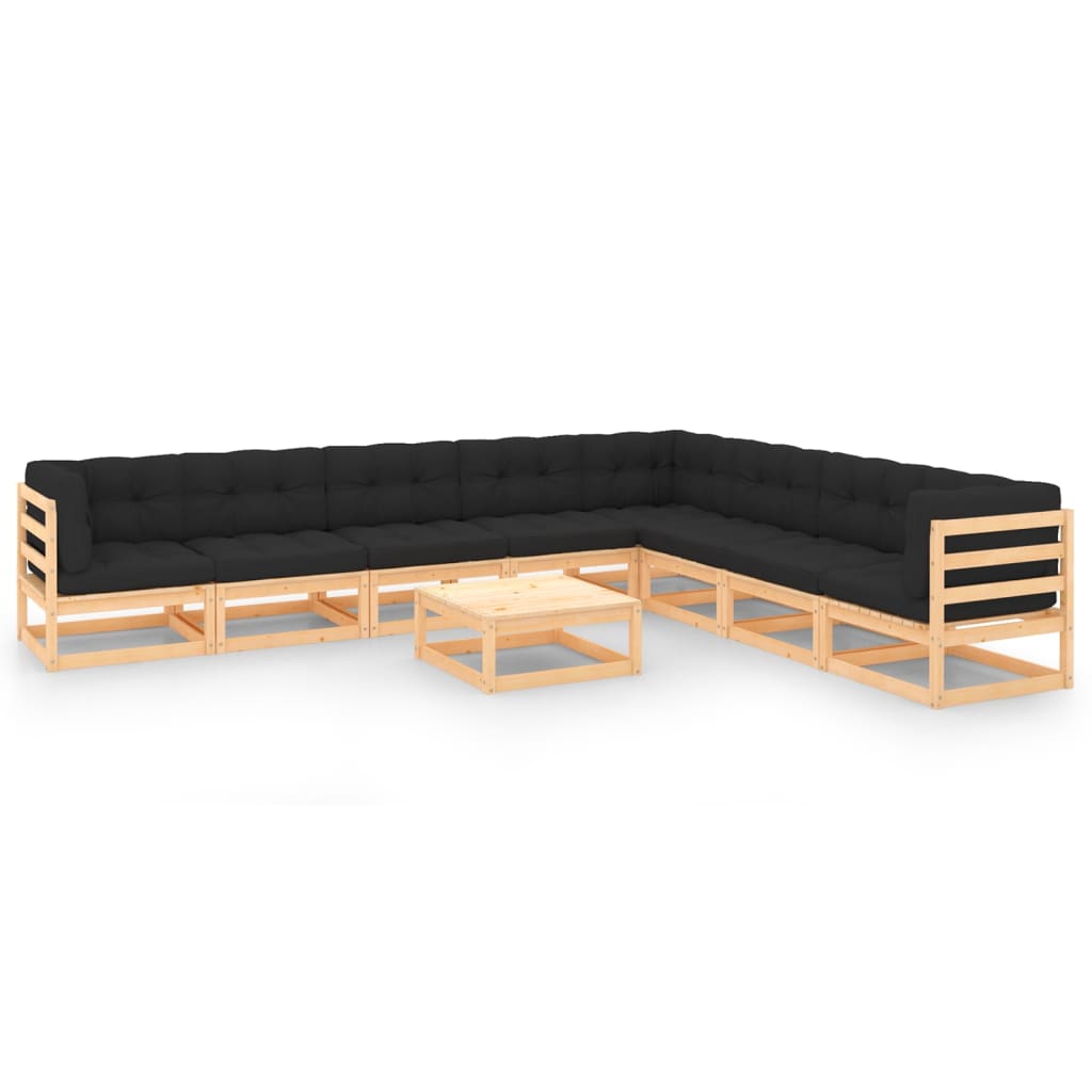 Salon de jardin meuble d'extérieur ensemble de mobilier 9 pièces avec coussins anthracite pin massif