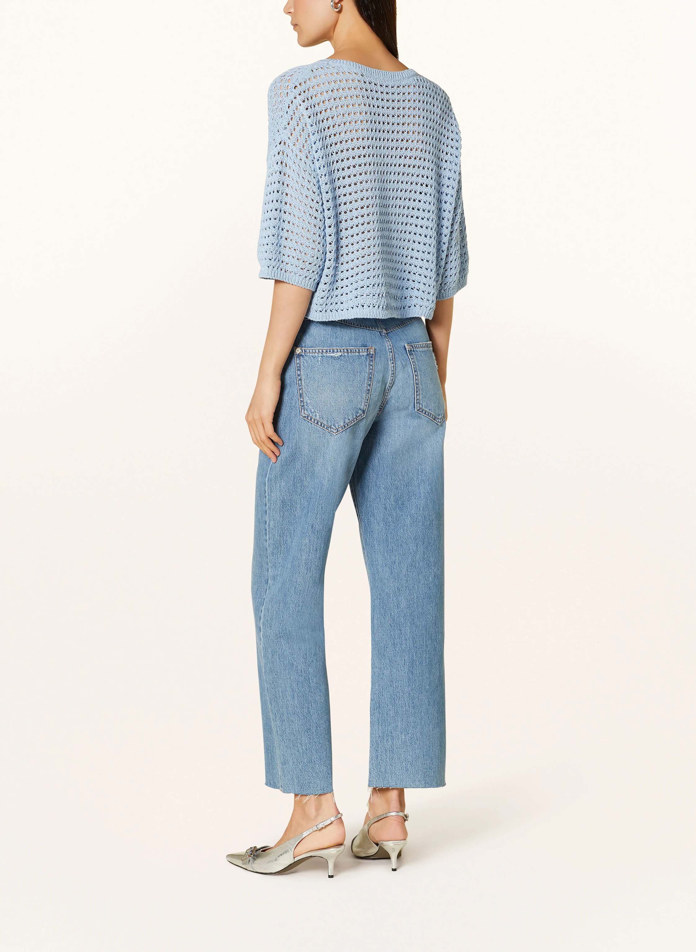 RIANI Cropped-Strickshirt mit 3/4-Arm und Glitzergarn