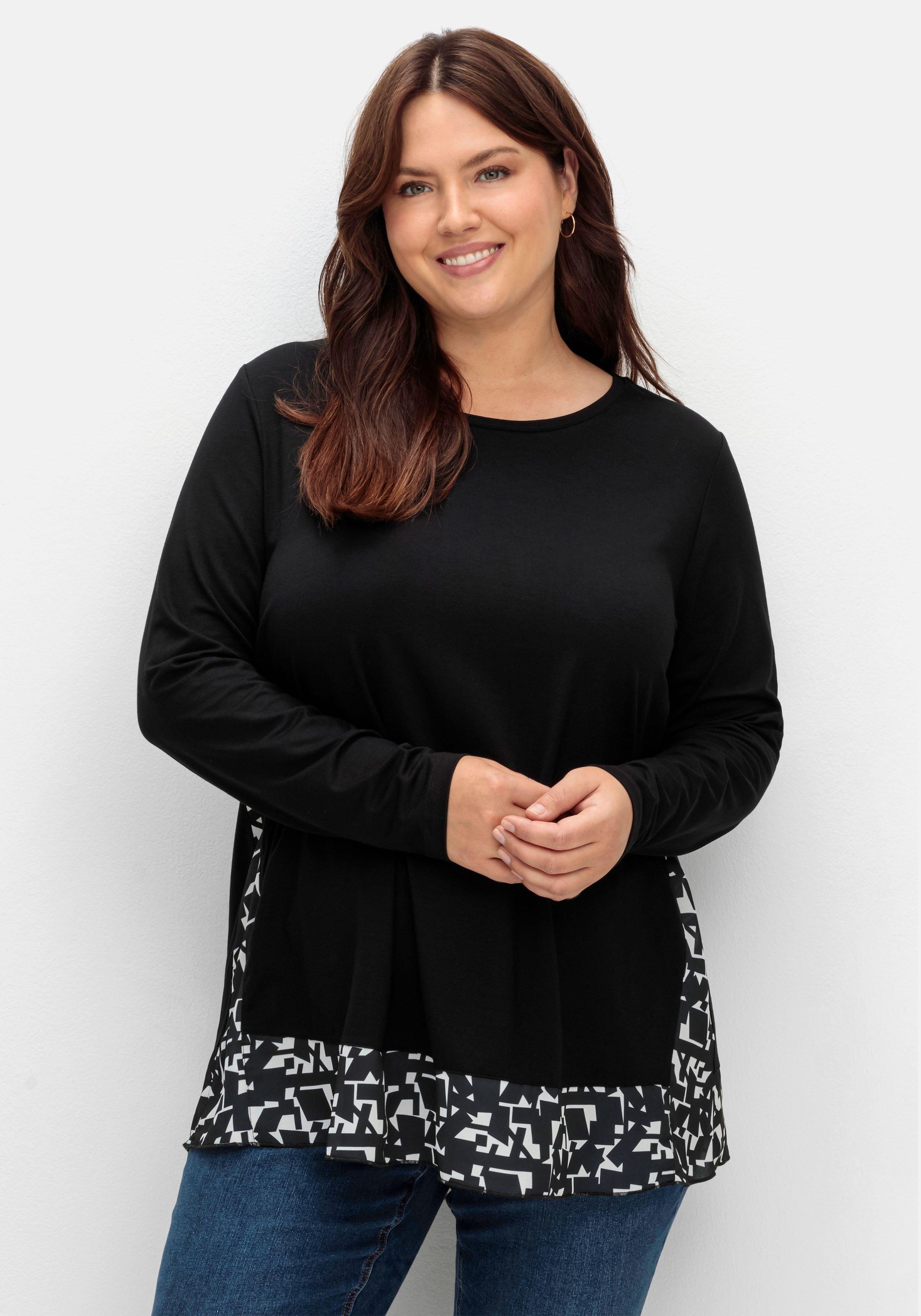 Longshirt in Lagenoptik, mit Grafikprint-Einsatz