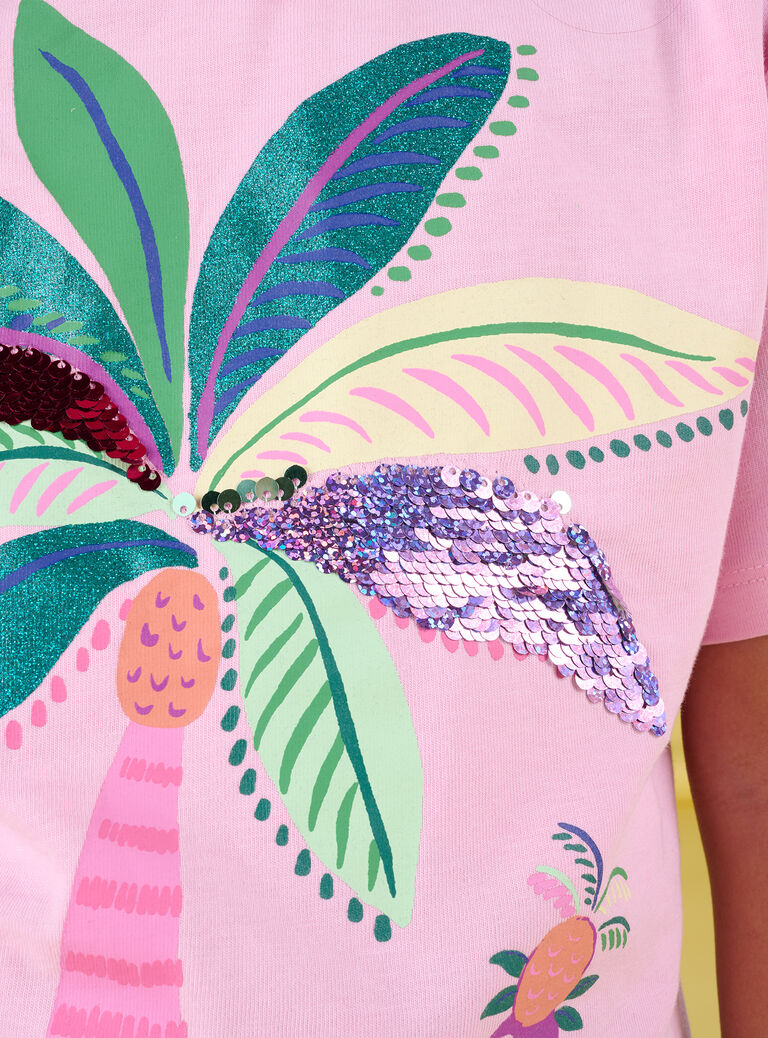 T-shirt rose à animation exotique