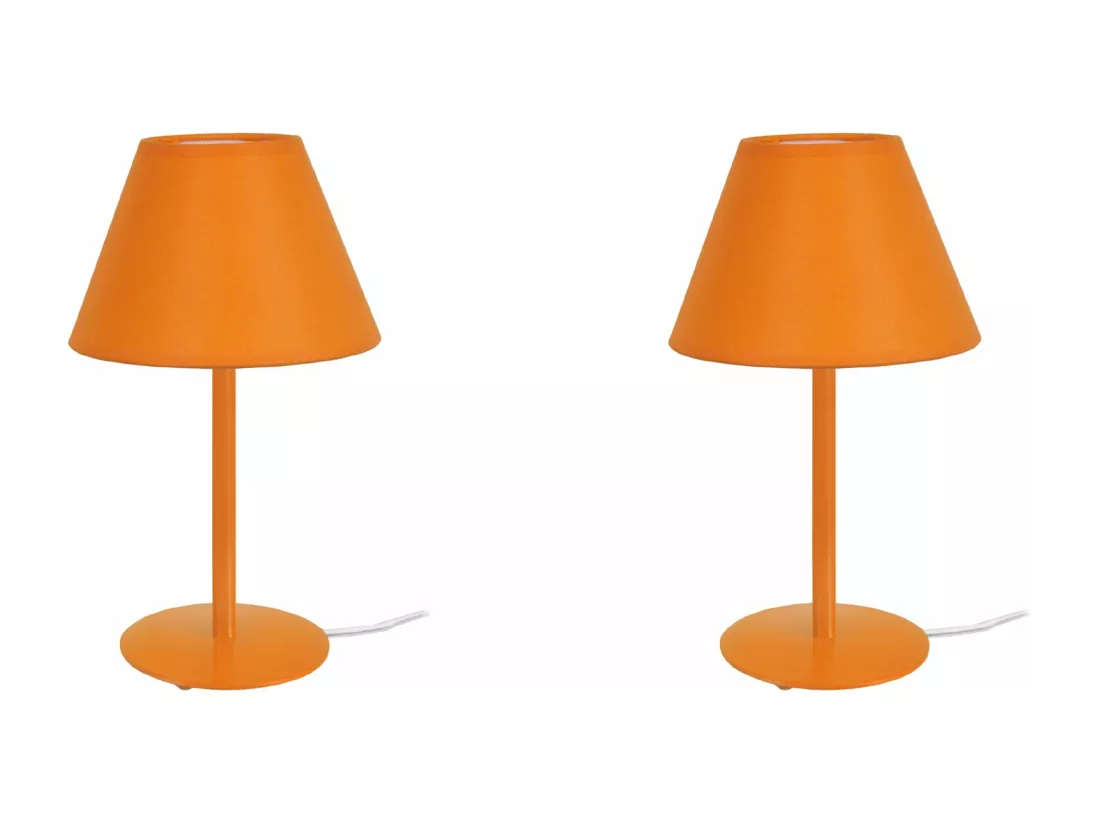 Pair de Lampes a poser demi-cylindre métal orange 39 cm.