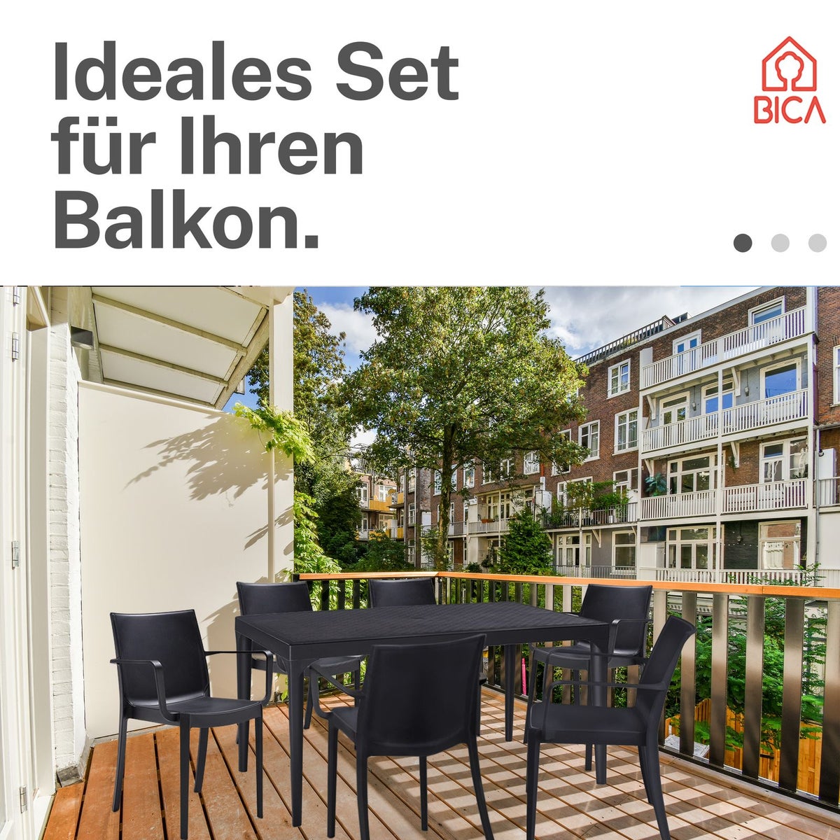 BICA Weerbestendige Eettafelset 7-delig Victoria met 6 Stoelen & Grote Tafel Oslo Grafiet