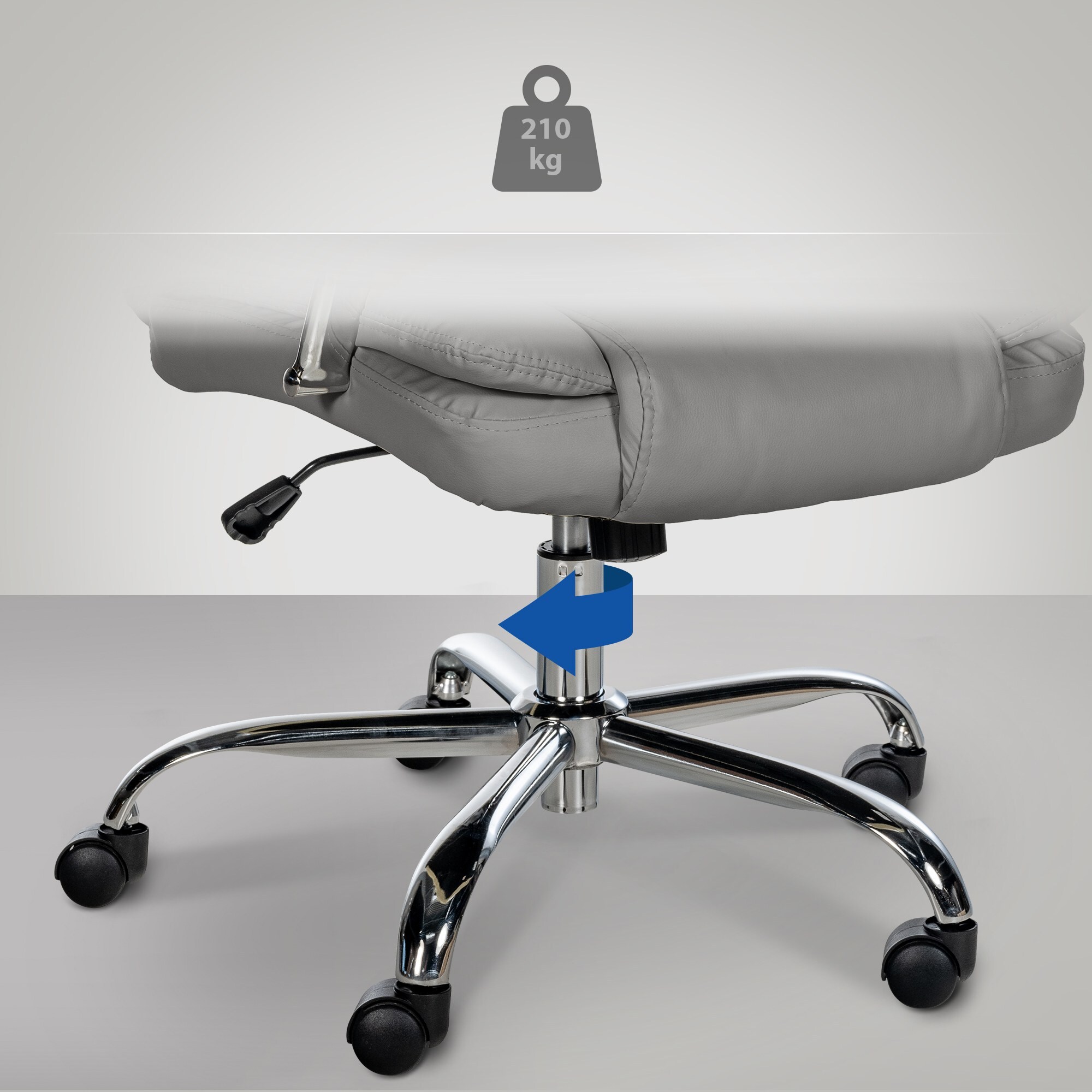 CLP Ergonomischer Bürostuhl BIG Xanthos I XXL Komfort Mit Wippfunktion Und Armlehnen I Verstellbar Mit Kunstleder-Bezug, Belastbar bis 210 kg