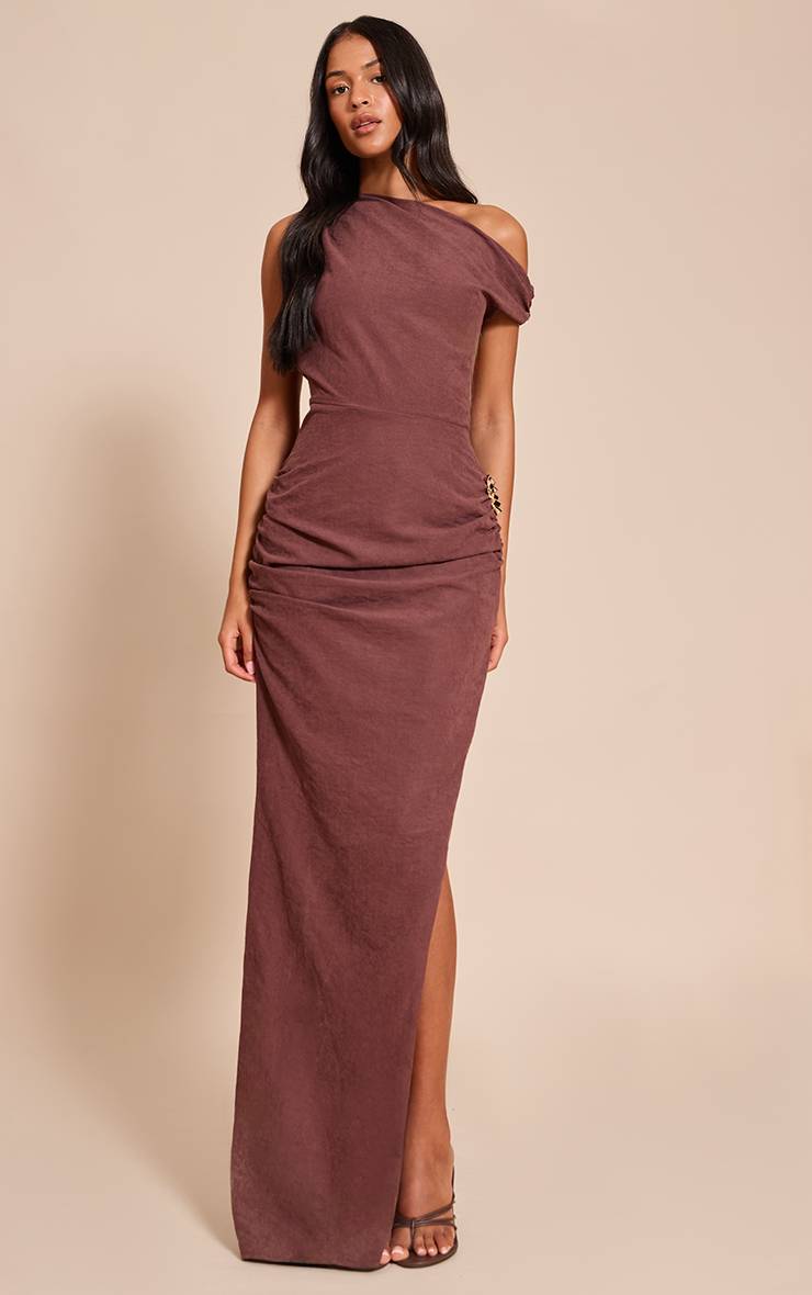 Chocolat Robe Maxi Moulante Asymétrique Texturée Pour Grande Taille