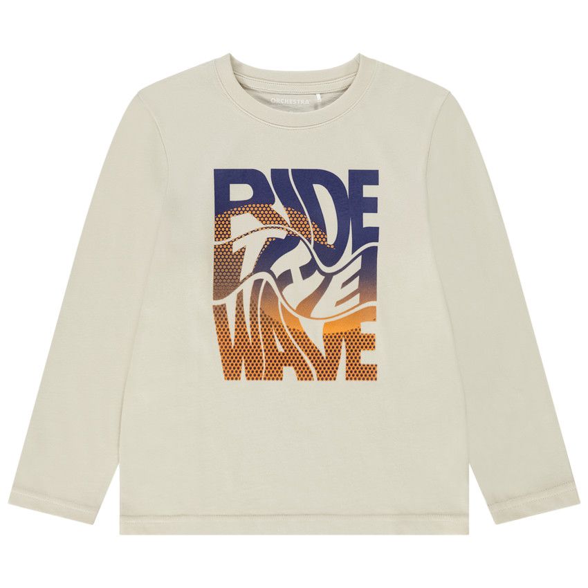 T-shirt manches longues print en relief pour garçon - Ecru