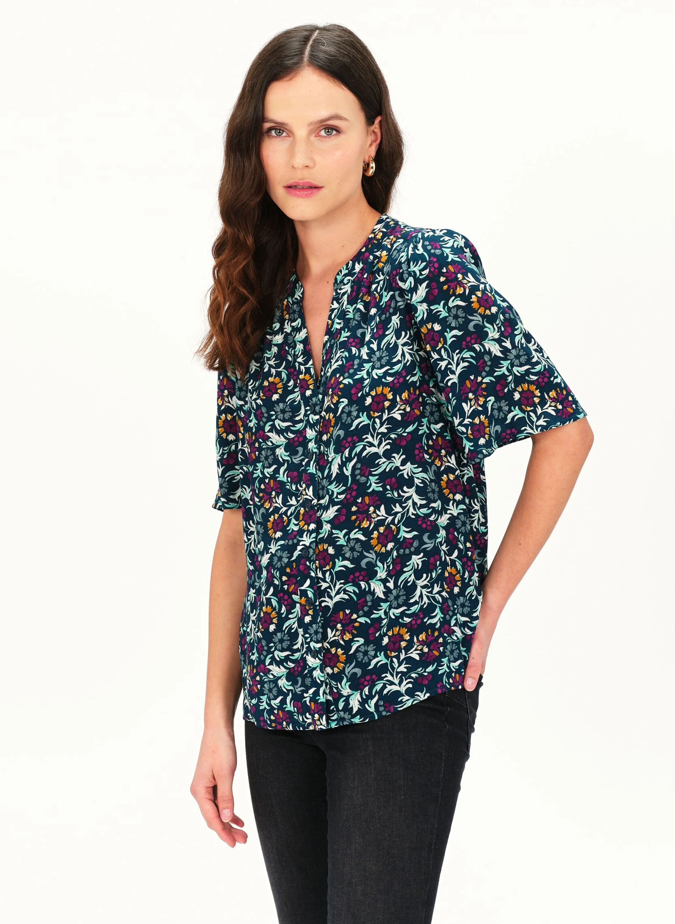 CARLA - Chemise droite col tunisien| Vert