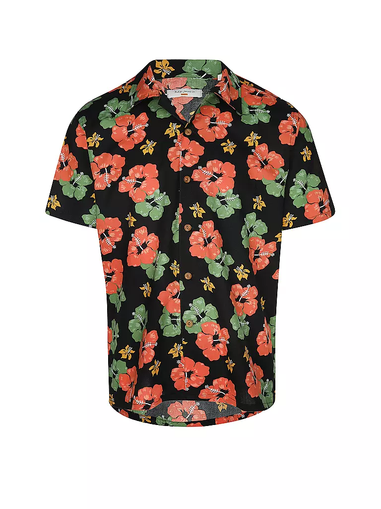 NUDIE JEANS Hemd Slim Fit ARVID FLORAL  schwarz