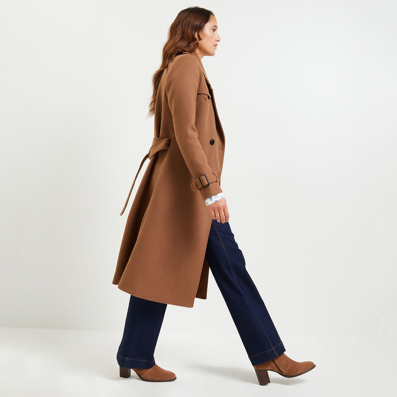 Manteau long ceinture à nouer femme